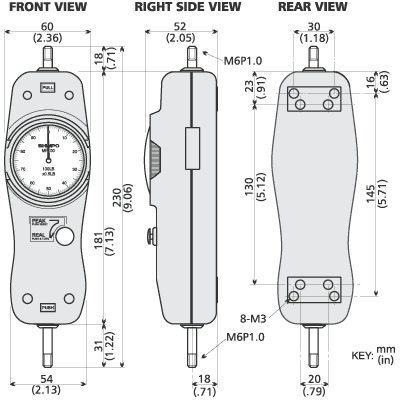 Shimpo MF Force Gauge dimensions