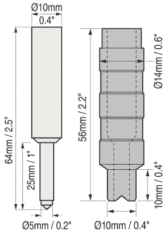 Positector 6000 Cabled 90° Microprobes Dimensional Drawing - F0S, N0S