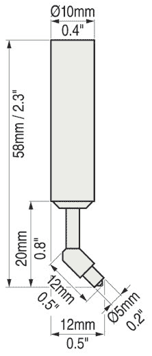 Positector 6000 Cabled 45° Microprobes Dimensional Drawing - F45S, N45S
