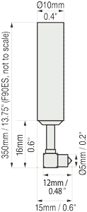 Positector 6000 Cabled 90° Extended Microprobes Dimensional Drawing - F90ES