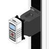 A Series 5 force gauge is shown mounted to the crosshead of an ESM1500FG test stand.