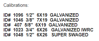 Zip Line Cable Size Chart