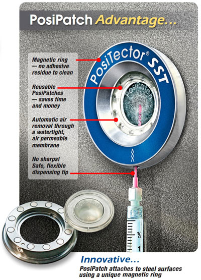 The innovative PosiPatch uses a magnetic ring to hold it against the surface, so no adhesive is required.