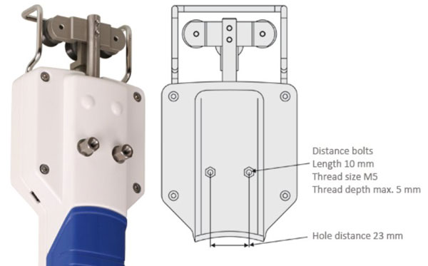 Option MH for stationary use. With distance bolts with M5 female thread on the rear side.