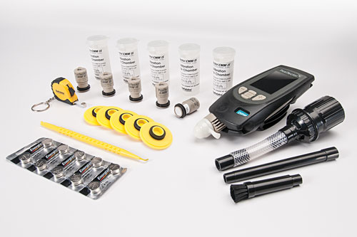 PosiTector CMM IS Pro Kit Includes - PosiTector DPM3, 5 CMM IS probes, 5 Saturated Salt Solutions, 5 Calibration Check Chambers, 5 Caps, Extraction Tool, Tape Measure, Vacuum Tool Attachments, 10 A-76/LR-44 batteries, Hard shell carrying case