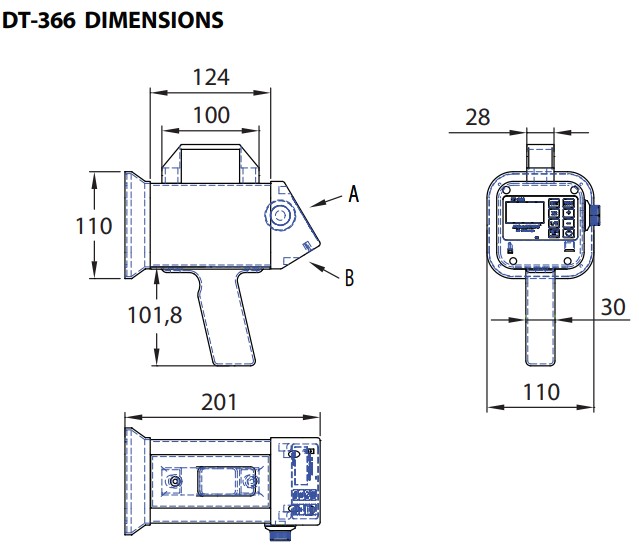 DT-366 LED stroboscope dimensions